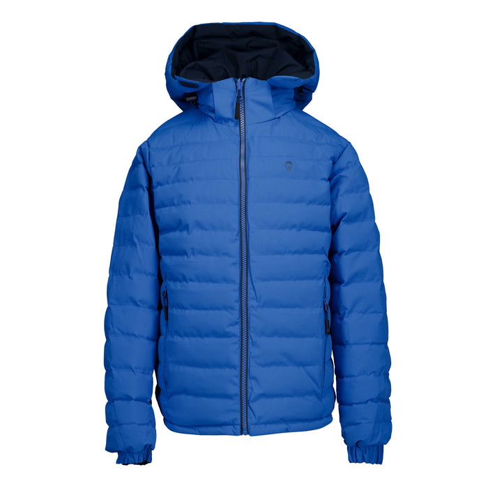 Chaqueta acolchada azul con forro reversible azul claro y capucha vista frontal