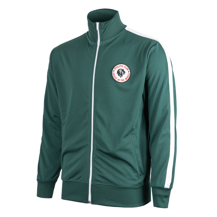 Green Poly Jacket HRB Unique with white zipper and a white sleeve stripe, circular patch on the left chest.