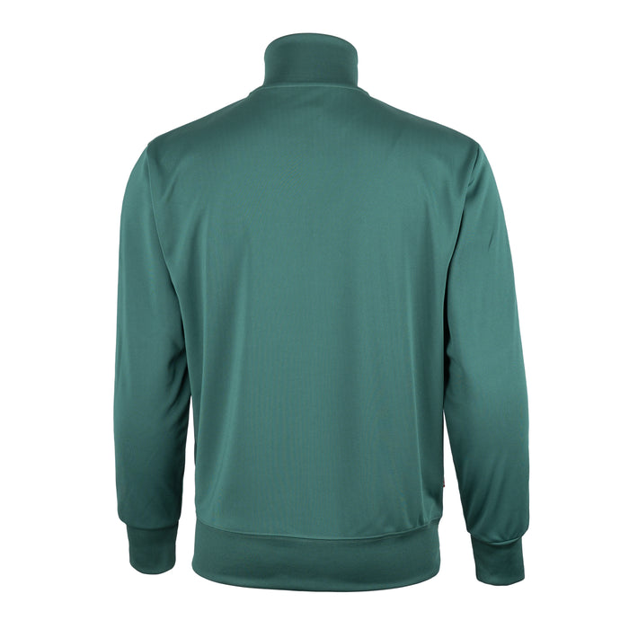 Back view of a green Poly Jacket HRB Unique Green with ribbed hem and cuffs