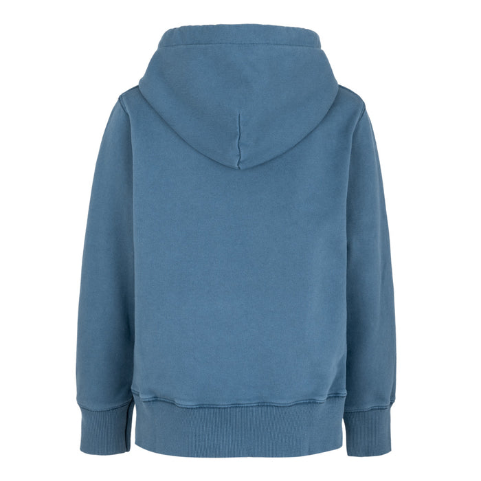 Back view of blue Junior AC Collection Hoody showing hood and ribbed hem and cuffs