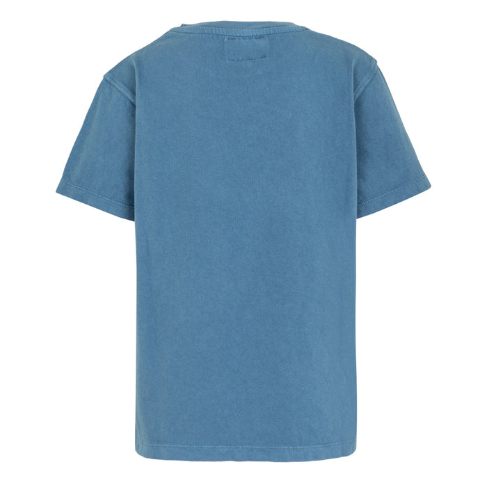 Back view of blue Junior AC Collection Tee