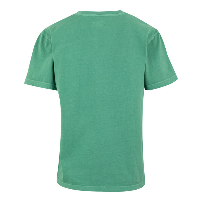 Back view of green Women's AC Collection tee with solid fabric and crew neckline