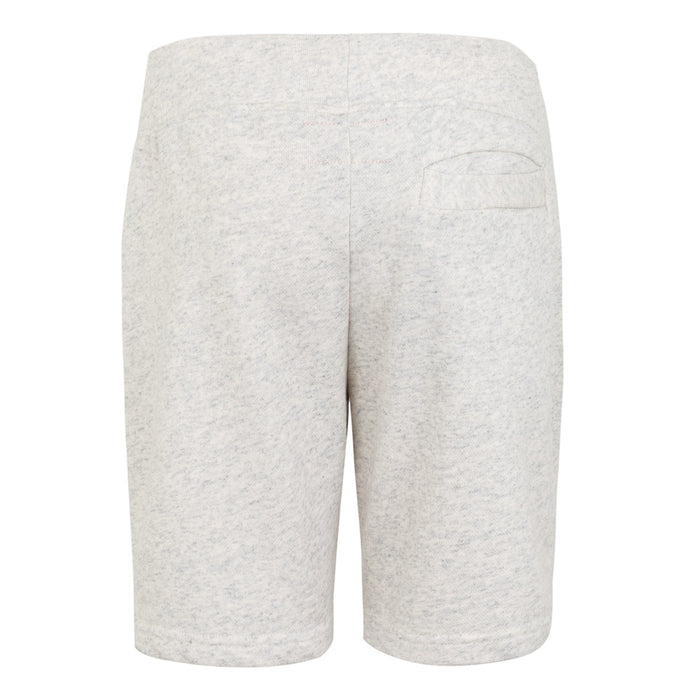 Back view of white heather shorts with a single back pocket