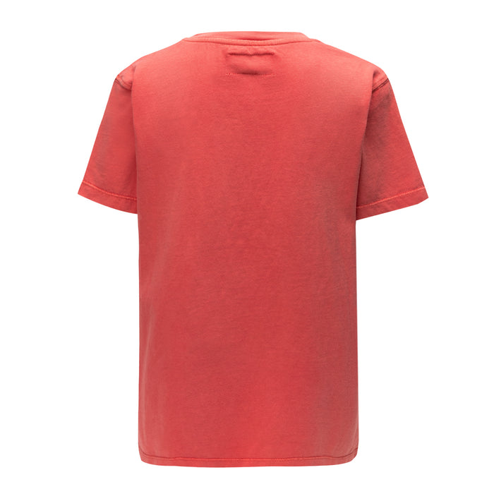 Back view of coral pink Junior AC Collection Flag Tee with short sleeves