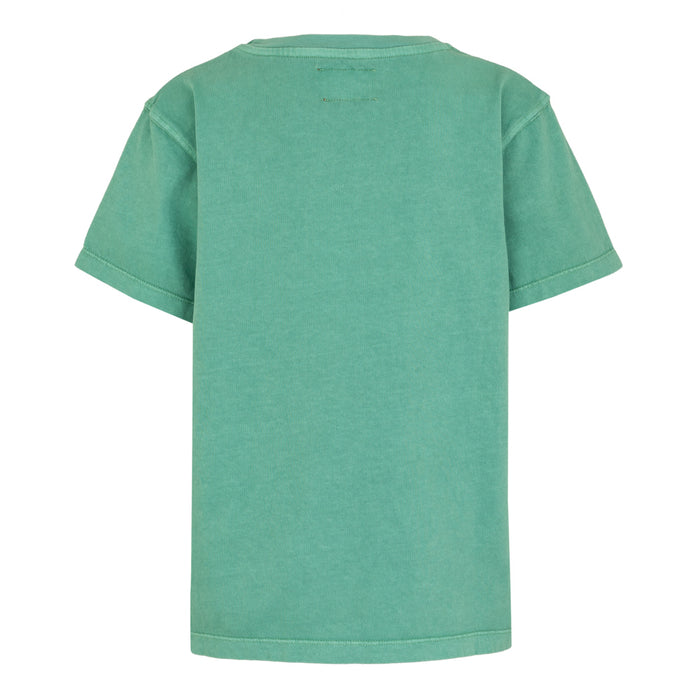 Back view of green Junior AC Flag Tee with short sleeves and straight hem