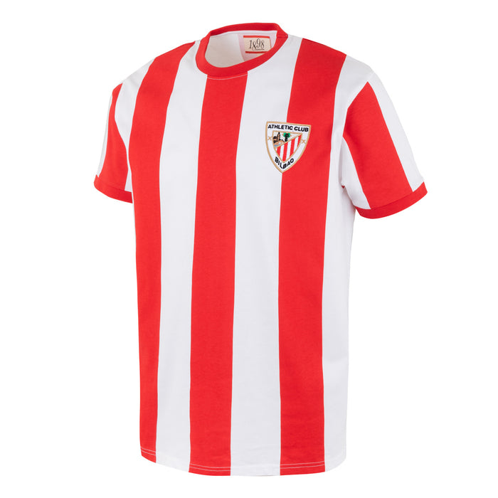 Camiseta retro TXAPELDUNA junior con franjas rojas y blancas y escudo en el pecho