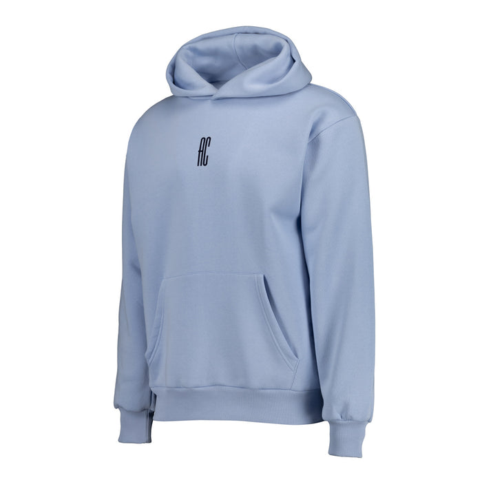 Sudadera con capucha de color azul claro con bolsillo delantero y logotipo AC en el pecho