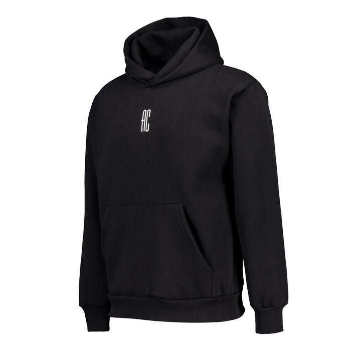 Sudadera con capucha negra con logotipo blanco AC en el pecho
