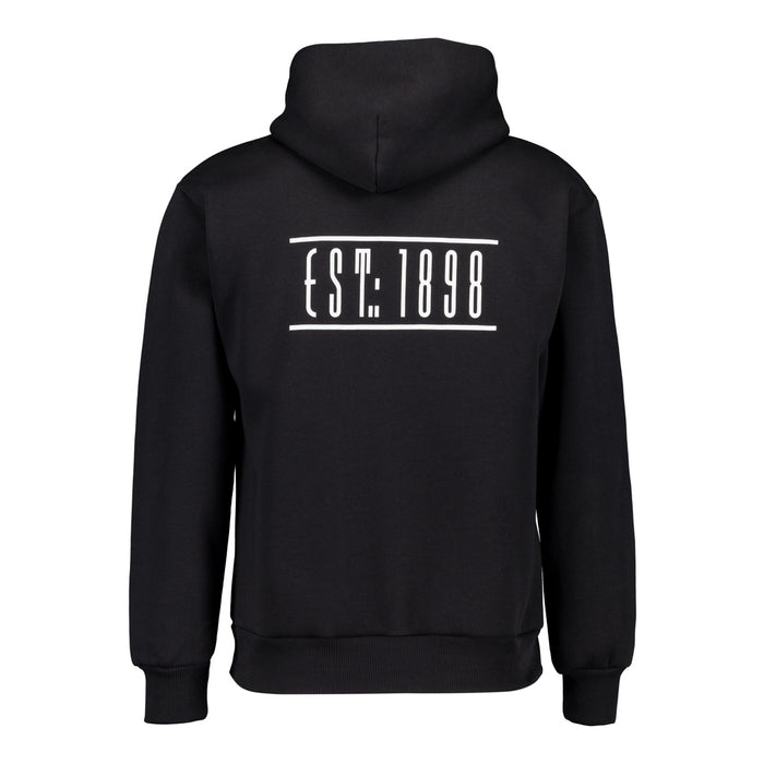 Sudadera con capucha negra con EST 1898 en la espalda
