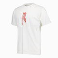 Front view of white CAM M/C AC PAINT short sleeve T-shirt with red vertical paint graphic