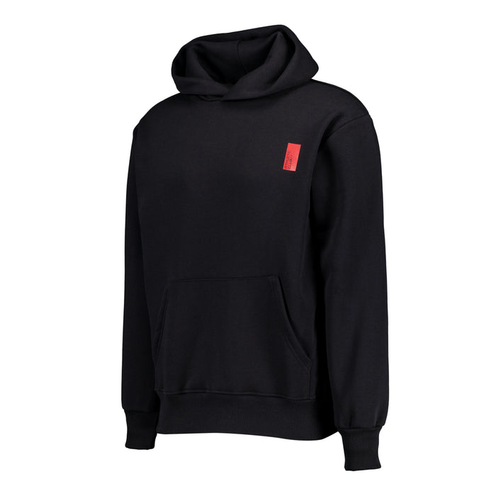 Sudadera con capucha negra con parche rojo rectangular en el pecho