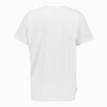 Camiseta blanca de espalda lisa sin estampado visible.