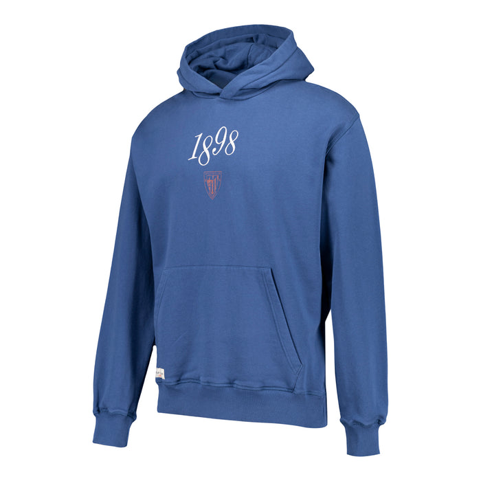 Sudadera azul con capucha y diseño 1898 junto al escudo del Athletic Club