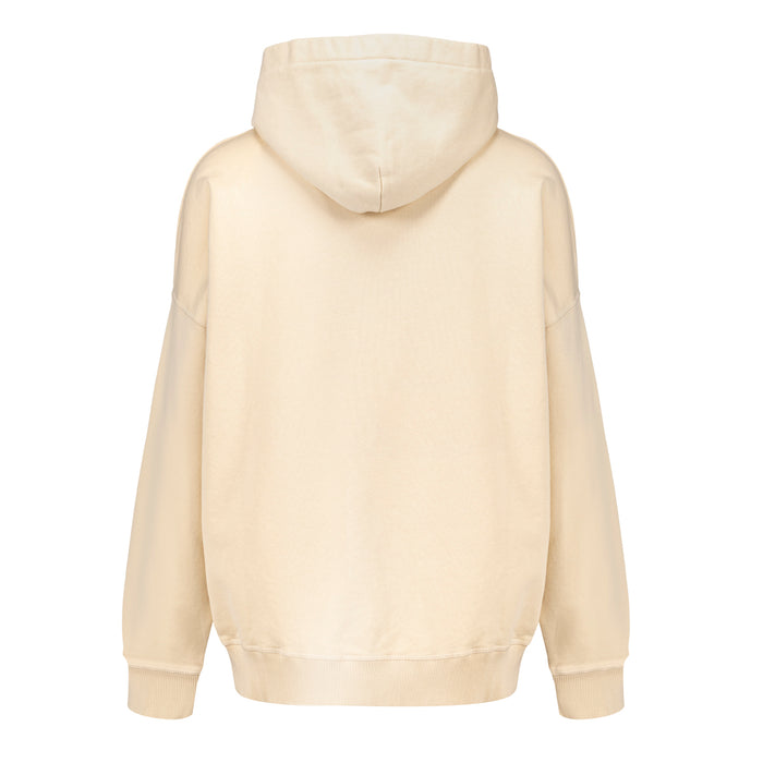 Beige hooded sweatshirt with 1898 white script and red emblem on the chest