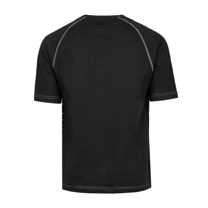 Black short sleeve T shirt with contrasting white stitch seams