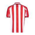 Camiseta retro de rayas rojas y blancas vista de espalda con cuello polo