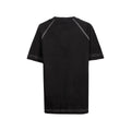 Black retro junior raglan T-shirt with white contrast stitching along shoulder seams and hem