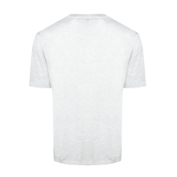Back view of a light gray T shirt with no front print.