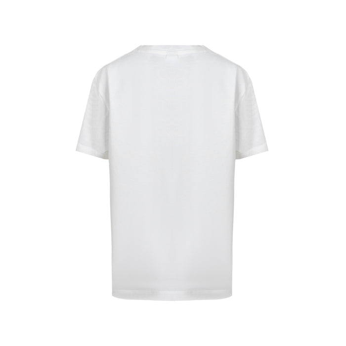 Back view of a plain white junior T shirt with no visible design