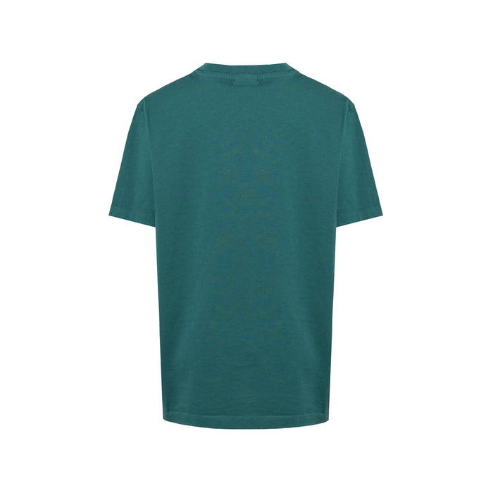 Back view of teal green short sleeve T shirt with no visible print