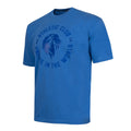 Azure blue short sleeve T-shirt with a circular graphic and a lion crest