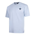 Light blue short sleeve T shirt with a small circular chest logo featuring a lion.
