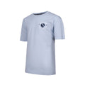 Light blue short sleeve T shirt with white circular chest logo featuring a lion