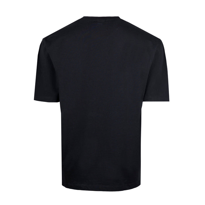 Back view of plain black short sleeve T shirt