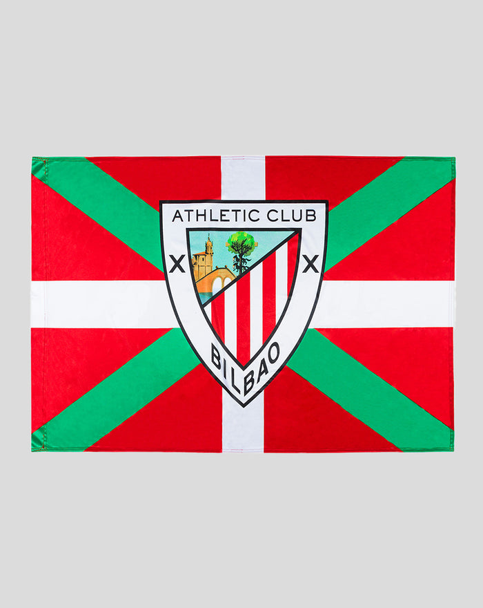Ikurriña Basque flag with a central shield emblem.