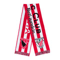 Bufanda roja y blanca con franjas verticales y escudo del Athletic Club Bilbao