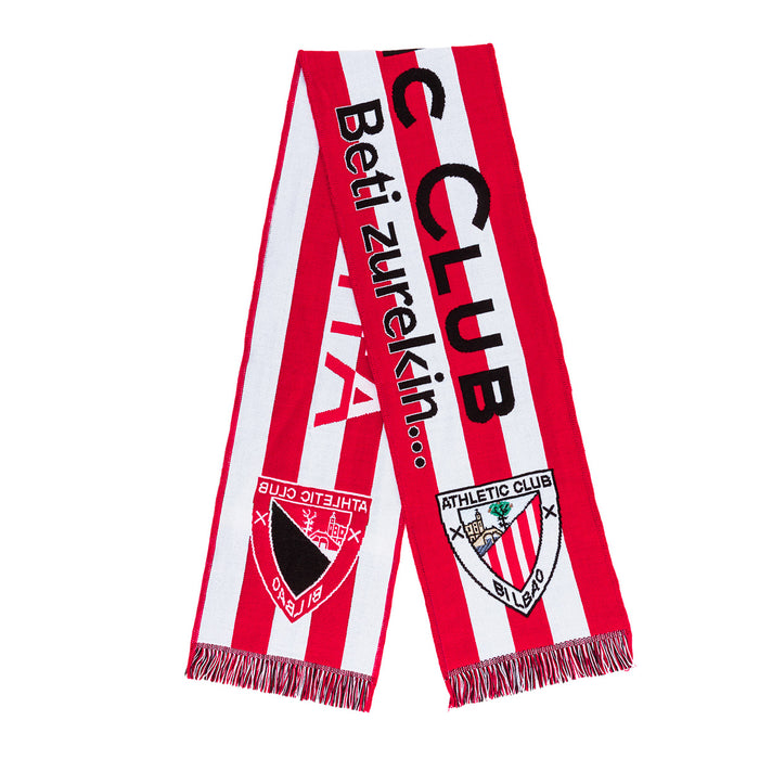 Bufanda roja y blanca con franjas verticales y escudo del Athletic Club Bilbao