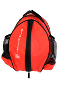 Red round sports bag with a top handle and vertical zipper and Athletic Club branding