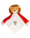 Soft lion plush toy with a red white diamond blanket featuring the Athletic Club Bilbao crest.