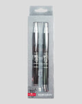 Pen and rollerball pen set in blister packaging with black and silver barrels and a club crest