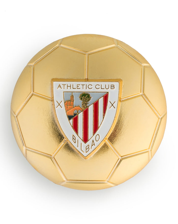 Golden ball shaped magnet with full color Athletic Club Bilbao crest on front