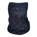 Navy Buff neck gaiter with a Leon print skull formed by small ATHLETIC CLUB text