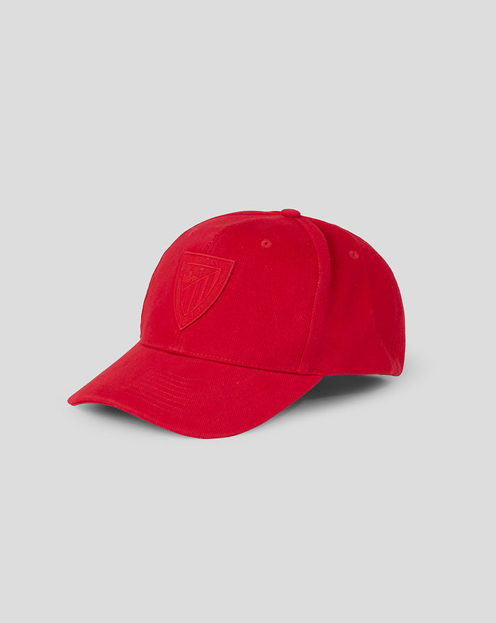 Red Athletic Club cap with embossed shield on front