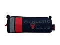 Navy pencil case with red zipper and gray strap on the side with large Athletic Club logo
