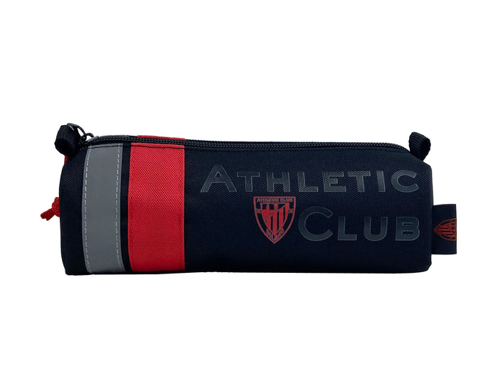 Navy pencil case with red zipper and gray strap on the side with large Athletic Club logo