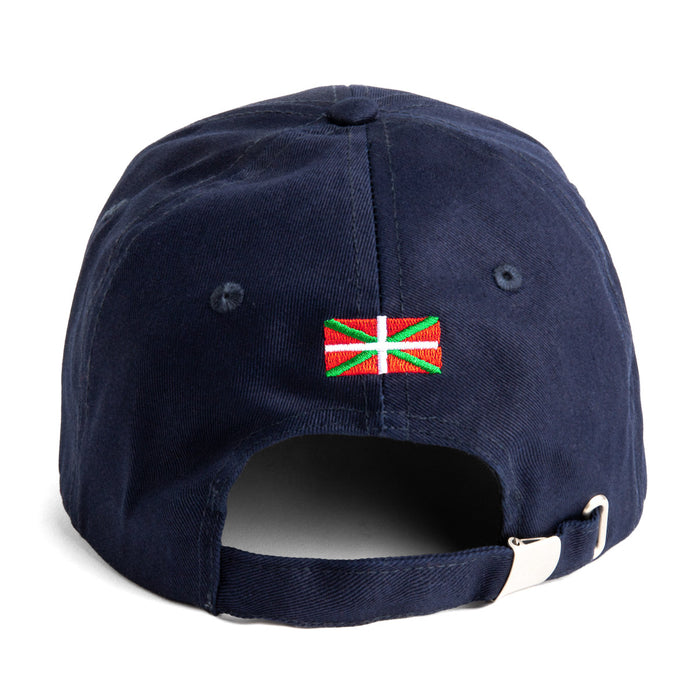 Back view of navy blue cap with Basque flag embroidery at the back