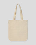 Beige canvas tote bag with two long handles shown from the front.