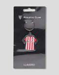 Llavero reversible en forma de camiseta a rayas rojas y blancas con escudo del Athletic Club en packaging negro