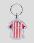 Reversible keychain featuring a red and white striped jersey with the Athletic Club Bilbao crest and sponsor Kutxabank.