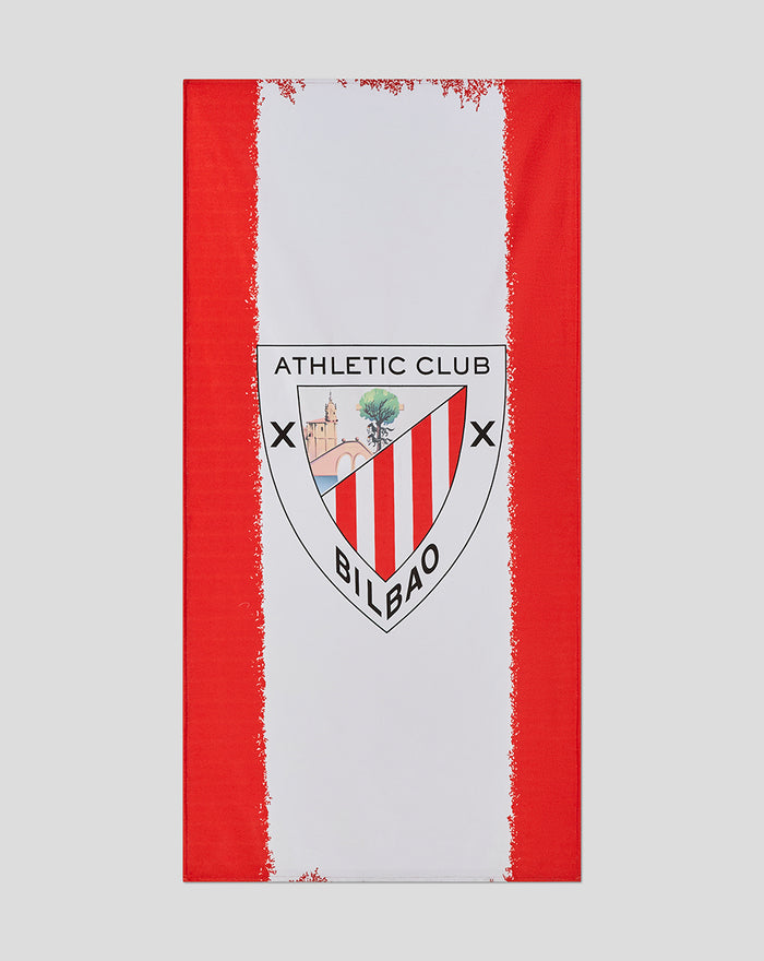 Athletic Club Bilbao towel with a white center panel and red border stripes.