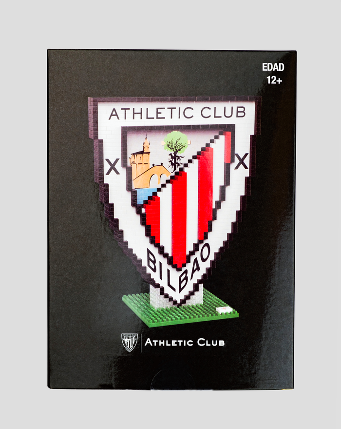 Black box packaging featuring a brick built shield with the Athletic Club emblem.
