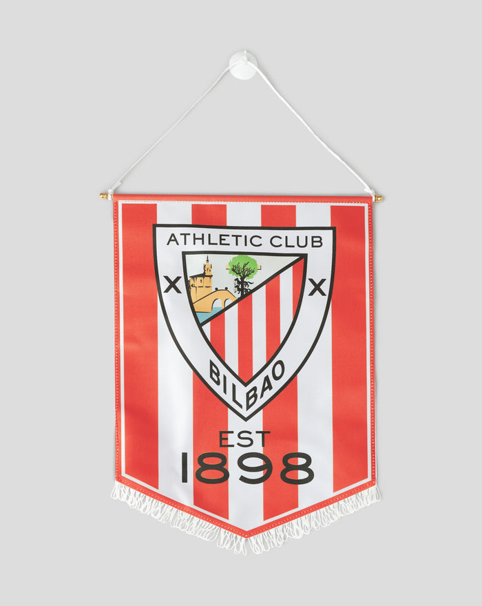 Hanging banner with Athletic Club Bilbao crest and red stripes