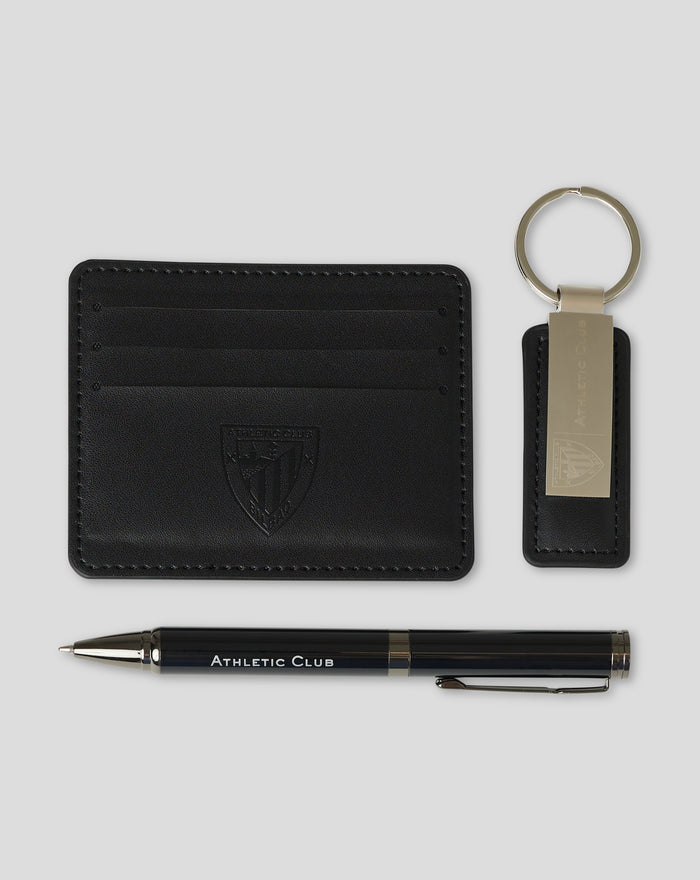 Set de regalo en cuero con cartera negra y llavero de metal