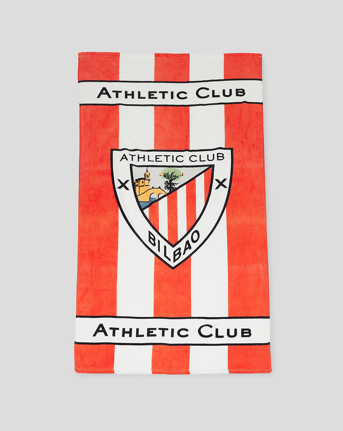Folded towel with red and white stripes and Athletic Club Bilbao crest