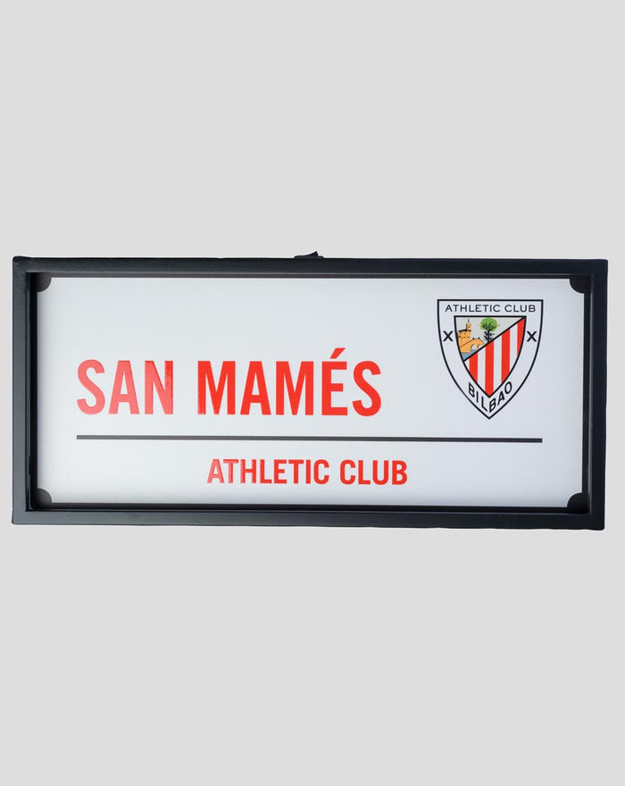 Lit framed sign reading SAN MAMÉS with Athletic Club crest