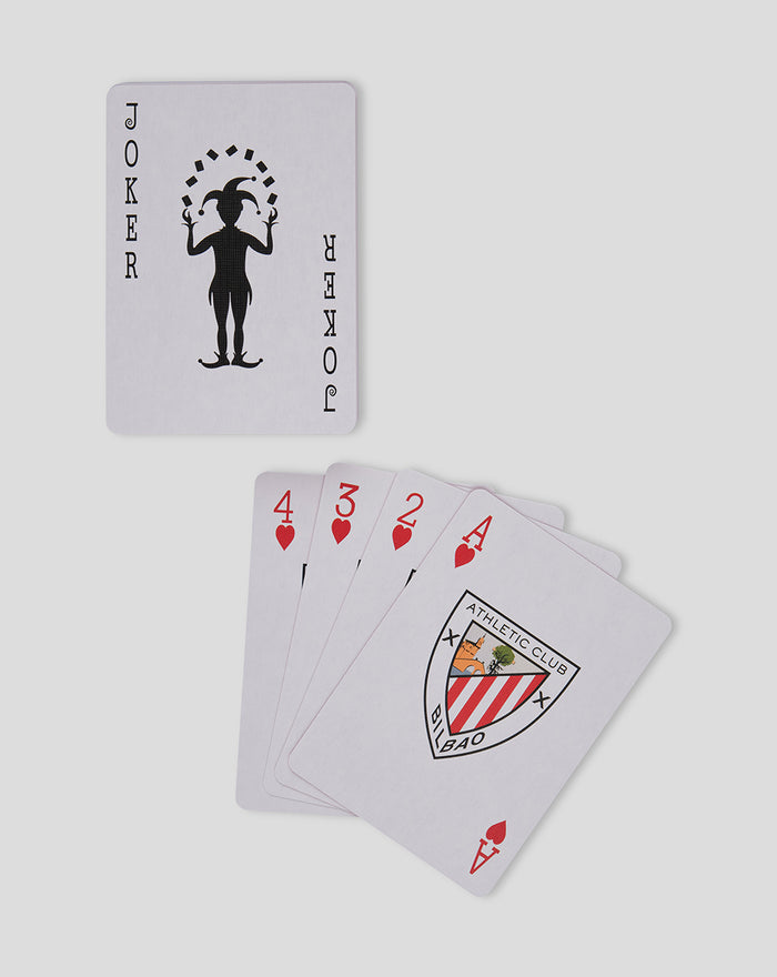 Playing cards set featuring an Athletic Club crest card and a joker card on a light back design
